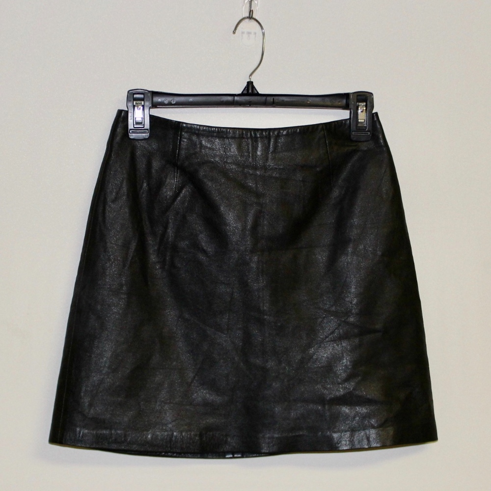 Cache' Black 100% Leather Mini Skirt